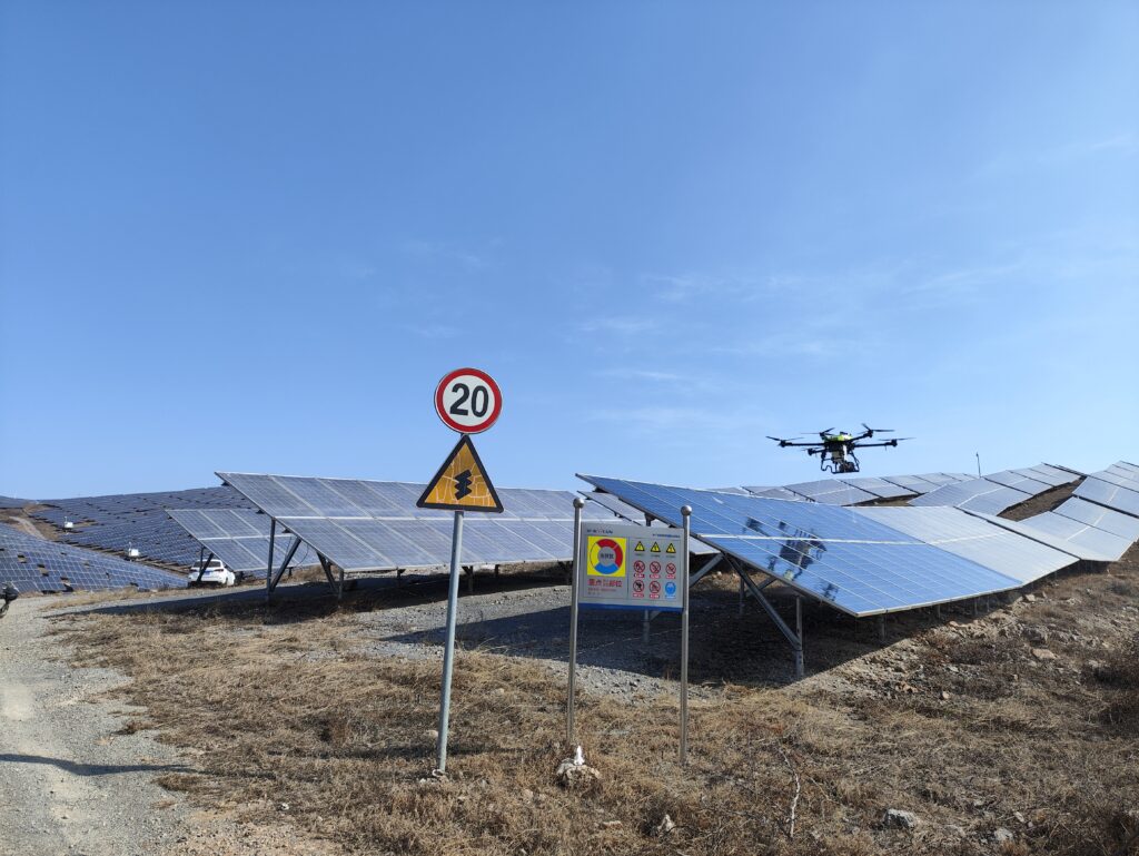 cleaning drone for solar farm